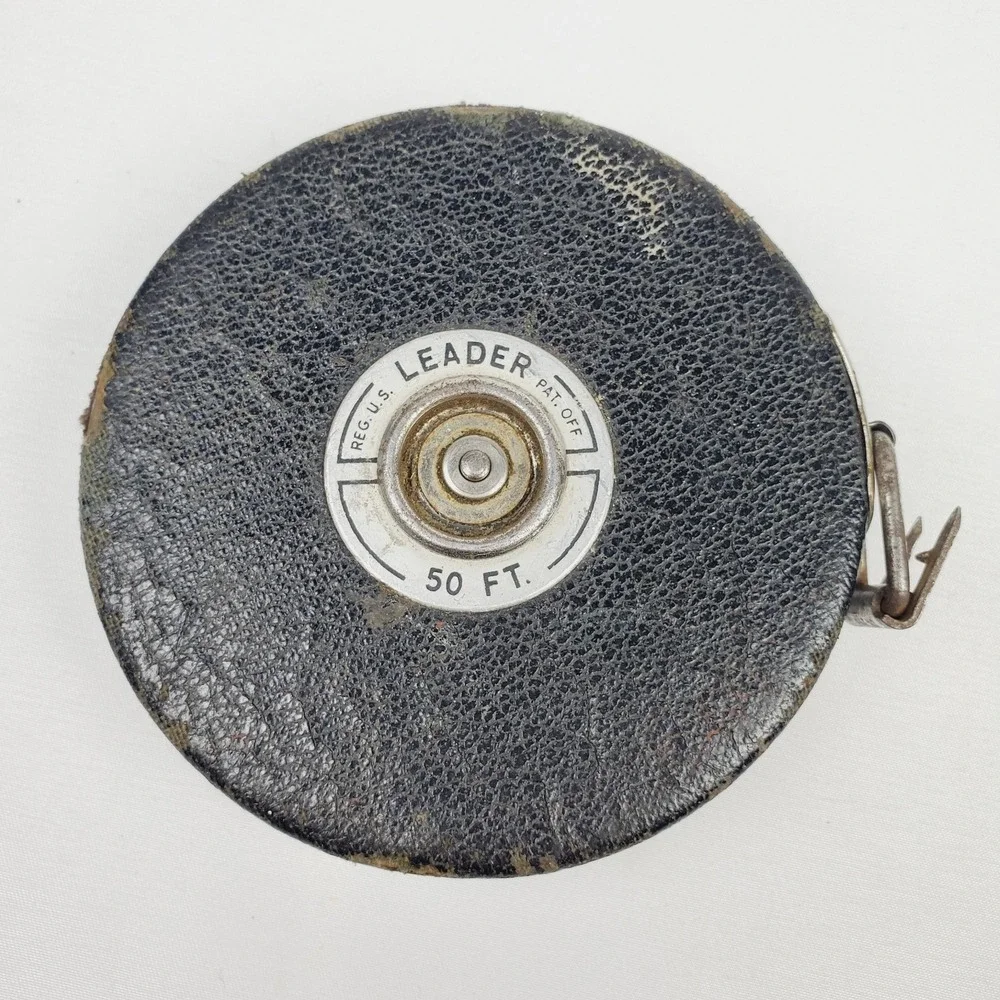 Vintage Lufkin Rule Co. Chrome Clad Leader 50 Foot Steel Tape Measure WORKING
